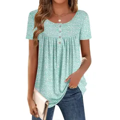 ジーグー レディース トップス Tシャツ プリーツ Zeagoo Womenshort Sleeve Pleated Scooped Neck Tunic Tops Loose Fit Summer