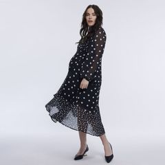 美品】UNTITLED シャルマンドットワンピース ネイビー×ドット フレア