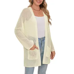 セオリア レディース アウター ニット・セーター カーディガン Seoria Womens Crochet Cardigan Light Weight Long Sleeve Open Front Hのサムネイル