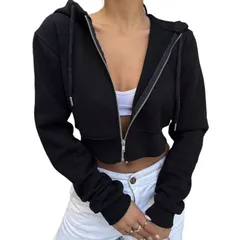 セオリア レディース トップス Tシャツ スウェット クロップド パーカー ジャケット Seoria Women Zip Up Cropped Hoodie Sweatshirt Long Sleevのサムネイル