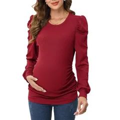 セオリア レディース トップス Tシャツ リブ マタニティ Seoria Maternity Bubble Sleeve Pullover Soft Ribbed Long Sleeve Top Buのサムネイル