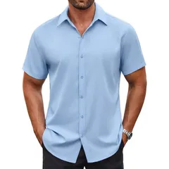 クーファンディ レディース トップス Tシャツ ボタンダウン COOFANDY Mens Casual Button Down Shirtshort Sleeve Wrinkle Free Dressのサムネイル