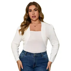 セオリア レディース アウター ニット・セーター プラスサイズ カーディガン クロップド Seoria Women Plusize Cardigan Shrug Lightweight Open Frのサムネイル