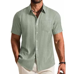 クーファンディ レディース トップス Tシャツ ボタンダウン リネン COOFANDY Menshort Sleeve Stretch Shirts Button Down Linen Shirtsのサムネイル