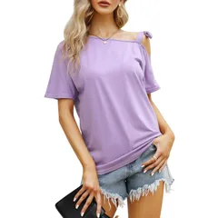 セオリア レディース トップス シャツ ブラウス Seoria Women Off Shoulder Blouse Casual Short Sleeve Topurple パープルのサムネイル