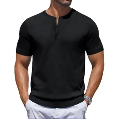 クーファンディ レディース トップス Tシャツ スリムフィット ニット COOFANDY Men Henley Shirtshort Sleeve Knit Casual Slim fitShirtsのサムネイル