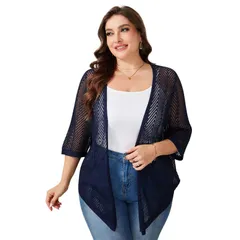 セオリア レディース アウター ニット・セーター プラスサイズ カーディガン Seoria Women Plusize Cardigan Casual Half Sleeve Knit Lightweのサムネイル