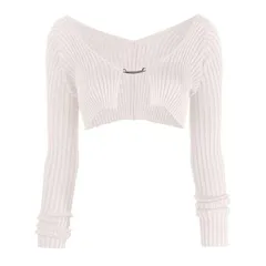 セオリア レディース アウター ニット・セーター フリル リブ カーディガン クロップド Seoria Womens Cropped Cardigan Long Sleeve Ribbed Knitのサムネイル