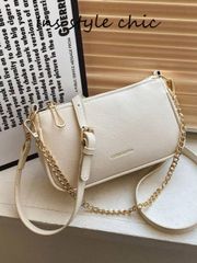 Women's Bag, Shoulder Bag, Messenger Bag, New Fashion, Classic, Versatile, PU Waterproof Material, Letter Print Design, Metal Chain Decoration, French Baguette Bag, Elegant Women's Wallet, Zipper Closure Shoulder Bag, Shopping Bag