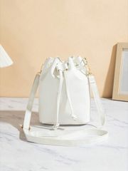 가방 여성 어깨 가방 메신저 가방 건착식 클로즈 화이트 우아한 버킷 가방, 조정 가능한 어깨 스트랩, 휴대 전화 파우치, 패션 미니멀리스트 여성 핸드백