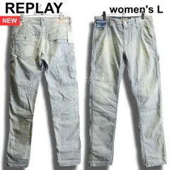 新品　REPLAY　リプレイ　ヒッコリー ペインター デニムパンツ　W28（約80cm　W31相当）　ボーイズフィット　淡青×白　ジーンズ　レディースのサムネイル
