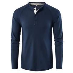 セオリア レディース トップス Tシャツ Seoria Mens Henry Collar Long Sleeved Waffle Tshirtop Baby Blue ブルーのサムネイル
