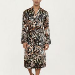 안나카시 레이디스 언더웨어 나이트웨어 프린트 새틴 AnnaKaci Mensatin Robe with Tiger Print Design and Adjustable Wa