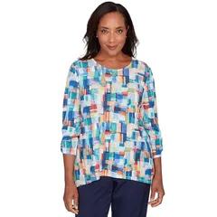 アルフレッド ダナー レディース トップス Tシャツ プリント カラーブロック Womens Alfredunner Tile Print Colorblock Textured Top No Colのサムネイル