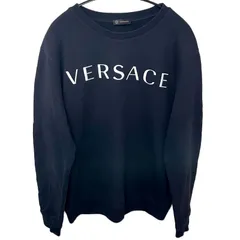 【中古】VERSACE ヴェルサーチ ロゴ 刺繍 スウェット A87019S A230902 ネイビー サイズM プルオーバー トレーナー クルーネック 裏起毛 メンズのサムネイル