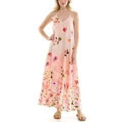 ニコルミラー レディース トップス ワンピース プリント サテン マキシ Womens Nicole Miller Printed Satin Maxi Slip Dress Floral Peachのサムネイル