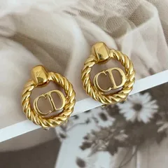 美品】クリスチャンディオール イヤリング CDロゴ 丸型サークル GP