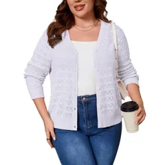 セオリア レディース アウター ニット・セーター プラスサイズ カーディガン Seoria Womens Plusize Cardigan Sweaters Loose Fit Button Openのサムネイル