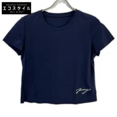 FOXEY　フォクシー　ネイビー ロゴ刺繍 クルーネック Tシャツ　42のサムネイル