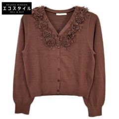 美品】アナイ 立体フラワーレースVネックカーディガン ブラック 38