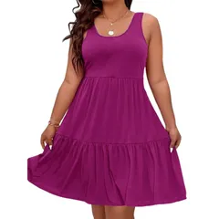 コジョイン レディース トップス ワンピース ティアード A ライン プラスサイズ フリル ミニ ノースリーブ Kojooin Womens Plusize Ruffle Tiered Sleevel