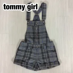 【美品】tommy girl トミーガール ウール サロペットショートパンツ オーバーオール S チェック柄 グレー 刺繍ロゴ 総丈(前立先端より)52cm ウエスト74cm 股下8cm 裾幅28cm【古着】のサムネイル