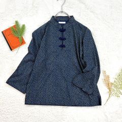 일본제 BEAMS BOY 빔스보이 차이나 셔츠 스탠드 칼라 꽃무늬 총무늬 감색 레이디스
