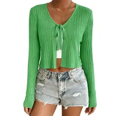 クリアフラワー レディース アウター ニット・セーター カーディガン ClearFlower Womenshort Long Sleeve TieFront Casual CoverUp Knit C