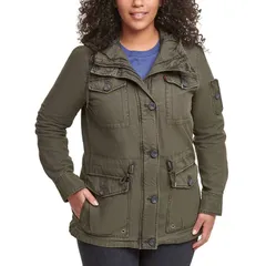 リーバイス レディース アウター ジャケット・ブルゾン プラスサイズ コットン Plusize Levis Hooded Cotton Anorak Jacket Army Green グリーン