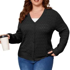 クリアフラワー レディース アウター ニット・セーター Vネック ボタンダウン プラスサイズ カーディガン ダウン ClearFlower Womens Plusize VNeck Cardigan