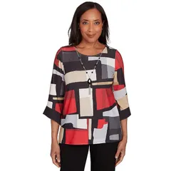 アルフレッド ダナー レディース トップス Tシャツ プチ カラーブロック レース ニット Petite Alfredunner Knit Colorblock Top with Necklace Nのサムネイル
