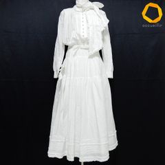 美品 希少 カネコイサオ 花柄 プリーツ ギャザー リボン ロング 