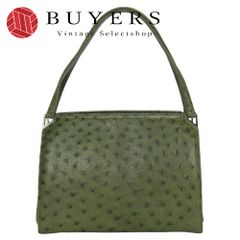 美品】オーストリッチ 本革 グリーン ショルダーバッグ ハンドバッグ