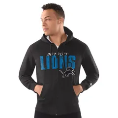 スターター レディース アウター ジャケット・ブルゾン パーカー Menstarter Black Detroit Lions Distressed Classic FullZip Hoodie Pkのサムネイル