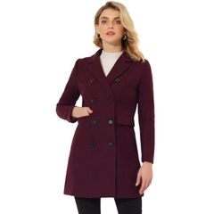 アレグラ ケー レディース アウター ジャケット・ブルゾン コート ALLEGRA K Womens Notched Lapel Collar Double Breasted Mid Length O