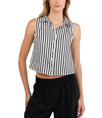 ベラダール レディース トップス シャツ プリント ノースリーブ クロップド Bella Dahl Stripe Print Point Collar Sleeveless Cropped Top Vのサムネイル