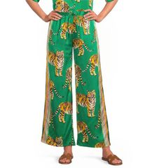 슈가 립스 레이디스 하의 캐주얼 팬츠 와이드 레그 프린트 새틴 Sugarlips Tiger Jungle Printed Satin HighRise Wide Leg