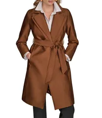 ダナキャラン レディース アウター コート サテン Donna Karan Satin Double Collar Belted Trench Coatobaccoのサムネイル