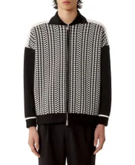ランバン メンズ アウター ジャケット・ブルゾン シルク コットン Lanvin Zip Jacket In Silk And Cotton Jacquard BlackGrey ブラックのサムネイル