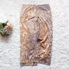 レオナール ワイドパンツ 花柄 ボーダー 春夏 コットン ネイビー M相当