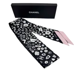 【未使用品】CHANEL シャネル スリムバンドー リボン シルク ブラック ピンク レディース 黒 スカーフ 小物 ココマーク カメリア お洒落 アクセサリー ヘアバンド シルク100％ レディースのサムネイル
