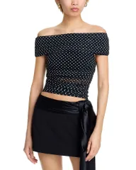 アリスアンドオリビア レディース トップス シャツ Alice and Olivia Isadola OfftheShoulder Top Black White Dot ホワイトのサムネイル