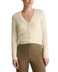 セントジョン レディース アウター カーディガン クレープ セーター ニット St John Perle Crepe Knit Cardigan Sweater Ecru エクリュのサムネイル