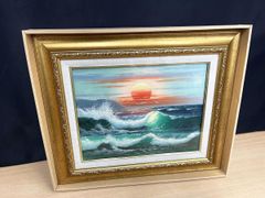 油彩 肉筆 千葉弘道 「朝やけの海」 F6キャンバス 美術品 絵画 海 風景