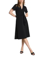 スパンク レディース トップス ワンピース ミディ SPANX AirEssentials Collared Tie Waist Midi Dress Very Black ブラックのサムネイル