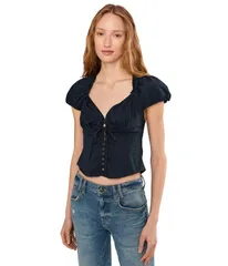 フリーピープル レディース トップス シャツ ブラウス Free People Summer Short Sleeve Blouse Black ブラックのサムネイル