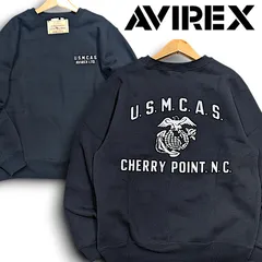 【M】新品 AVIREX アヴィレックス 肉厚コットン 裏起毛 ミリタリー クルーネック スウェットシャツ トレーナー  ブラックのサムネイル