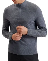 テッドベーカー メンズ アウター ニット・セーター ハーフジップ Ted Baker T Stitch Quarter Zipullover Sweater Mid Blue ブルーのサムネイル
