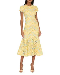 ミリー レディース トップス ワンピース ミディ レース MILLY Tahlia Lace Midi Dress Yellow Multi イエローのサムネイル