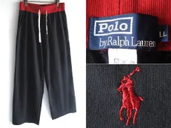 美品 Polo by Ralph Lauren ラルフローレン ロゴ刺繍 コットンジャージー ライトスウェット イージーパンツ ワイドパンツ LL 黒 赤 正規品のサムネイル